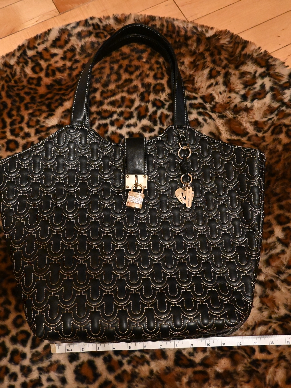True Religion Black Quilted Tote with Gold Hardware